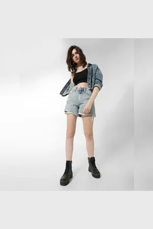 ONLY Blue High Rise Distressed Denim Shorts