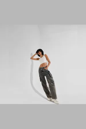 ONLY Blue High Rise Cargo Baggy Jeans