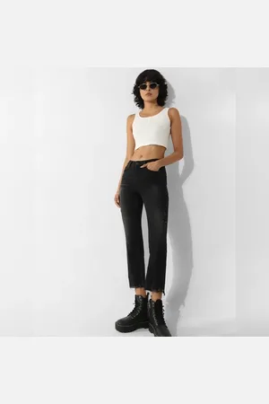 ONLY Black Mid Rise Distressed Flared Jeans