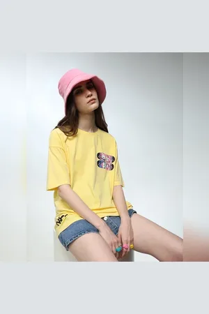 ONLY X BT21 YELLOW PRINTED OVERSIZED T-SHIRT