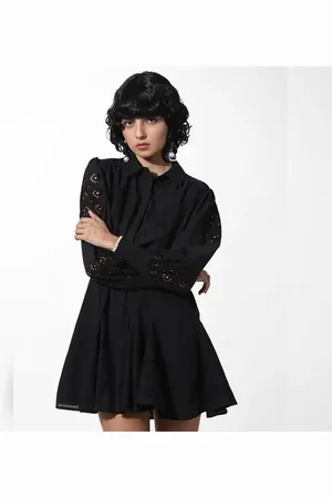 ONLY Black Embroidered Cotton Short Dress