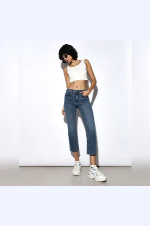 ONLY Blue Mid Rise Raw-Edge Flared Jeans