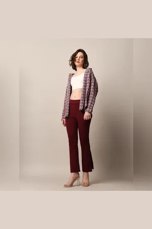 ONLY Maroon High Rise Flared Slit Hem Leggings
