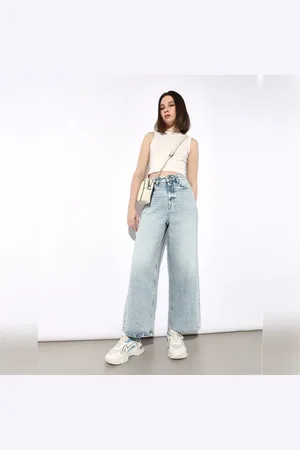 ONLY Light Blue High Rise Cotton Wide Leg Jeans
