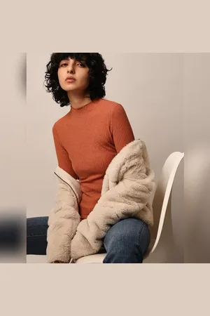 ONLY Rust Red Rib-Knit Top