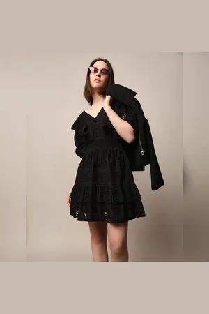 ONLY Black Schiffli Flounce Mini Dress