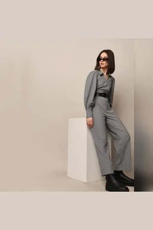 ONLY Grey Check Belted Jumpsuit
