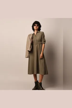 ONLY Dark Olive Belted Midi Dress