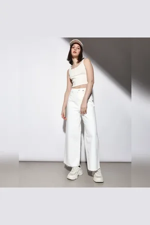 ONLY White Raw Edge Wide Leg Jeans