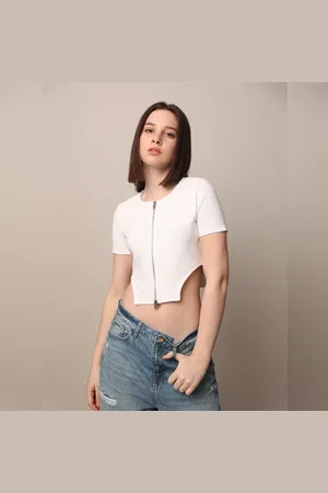 ONLY White Zip-Top Cropped T-shirt