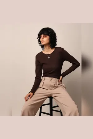 ONLY Dark Brown Rib-Knit Top