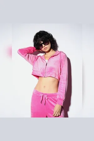 ONLY Pink Cropped Co-ord Set Velour Hoodie