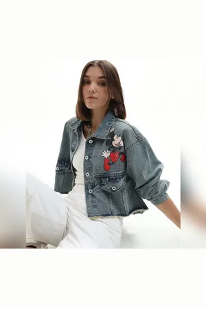 ONLY MICKEY Blue Printed Vintage Cropped Jacket