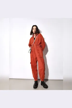 ONLY Orange Vintage Washed Cargo Jumpsuit