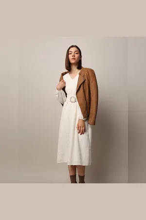 ONLY White Cotton Embroidered Midi Dress