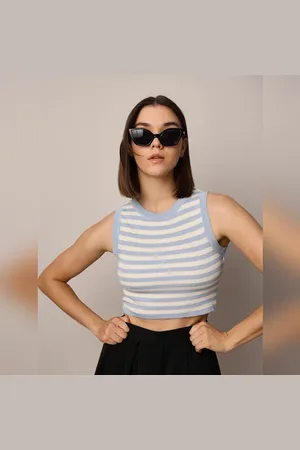ONLY Blue Knitted Striped Vest Top