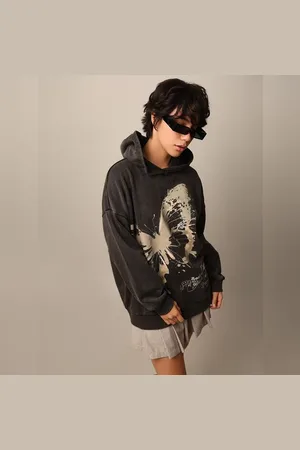 ONLY Black Printed Oversized Hoodie
