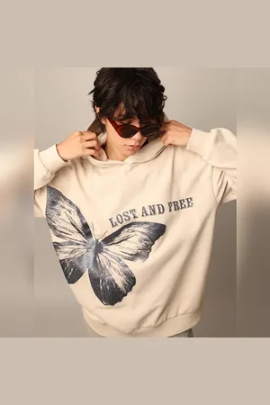 ONLY Beige Printed Oversized Hoodie