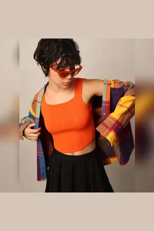 ONLY Orange Fine Knit Corset Top
