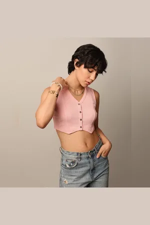 ONLY PINK FITTED CROPPED TOP