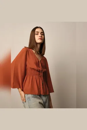 ONLY BROWN GATHERED TOP