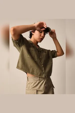 ONLY OLIVE CROPPED SHIRT