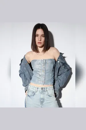 ONLY Blue Coated Denim Tube Top