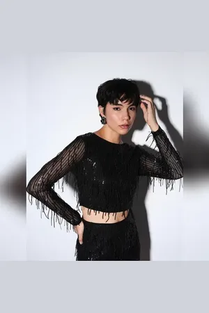 ONLY Black Sequined Crop Top