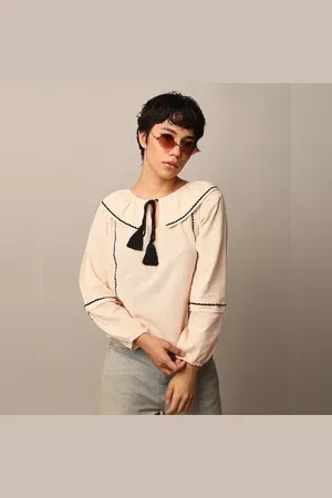 ONLY Beige Peter Pan Collar Cotton Top
