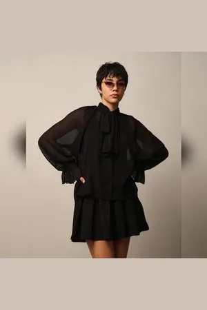 ONLY Black Tie-Neck Top