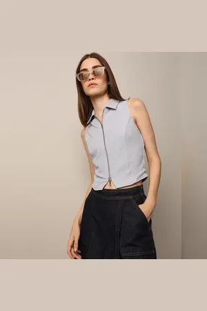 ONLY Blue Zip-Up Cropped Top