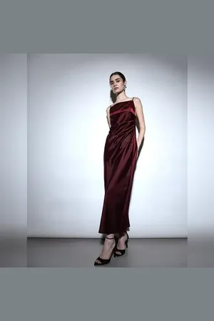 ONLY Maroon Satin Strappy Maxi Dress