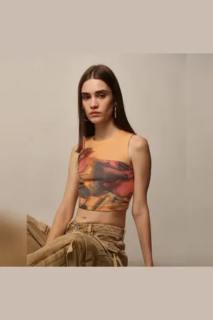 ONLY Orange Printed Cropped Top