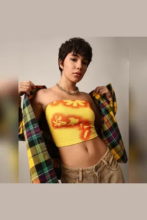 ONLY Yellow Printed Bandeau Top
