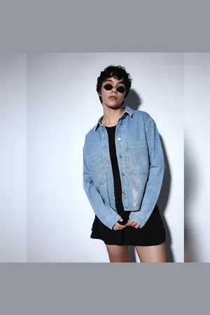 ONLY Blue Gold Coated Denim Overshirt