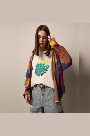 ONLY White Printed Oversized Cotton T-shirt