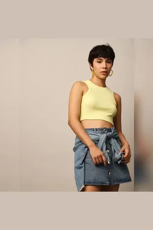 ONLY Yellow Ribbed Cropped Tank Top