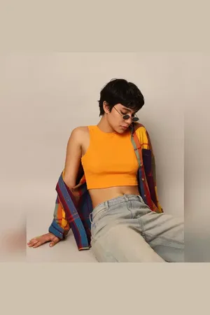 ONLY Orange Ribbed Cropped Tank Top