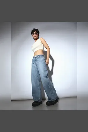 ONLY Blue Silver Shimmer Coated Wide Leg Jeans