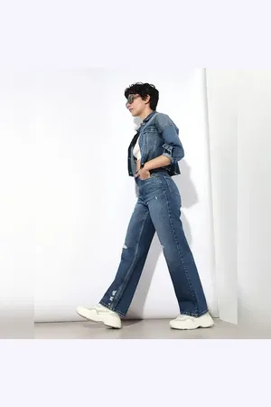 ONLY Dark Blue High Rise Distressed Jeans