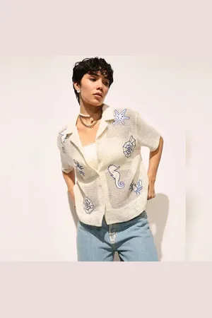 ONLY White Crochet Embroidered Shirt