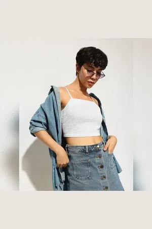 ONLY Blue Seersucker Cropped Top