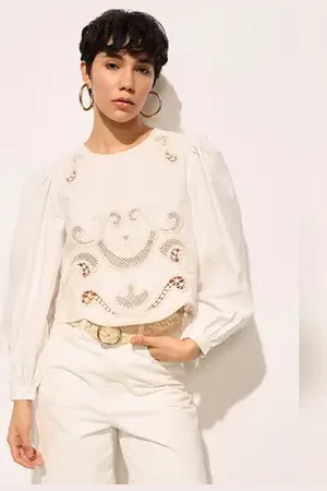 ONLY White Embroidered Poplin Top