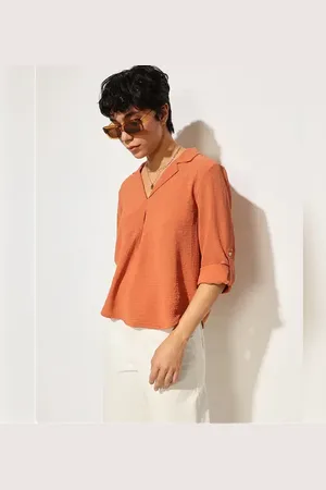 ONLY Orange Textured Resort Collar Top
