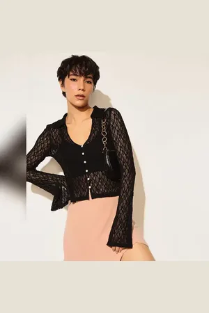 ONLY Black Semi-Sheer Lace Top