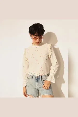 ONLY Beige Schiffli Cropped Cotton Top