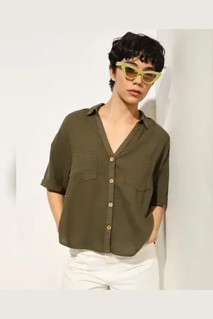 ONLY Olive Linen Oversized Shirt