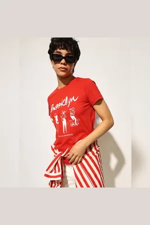 ONLY Red Printed Cotton T-shirt