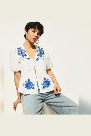ONLY White Printed Cotton Top