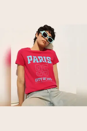 ONLY Fuchsia Printed Cotton T-shirt